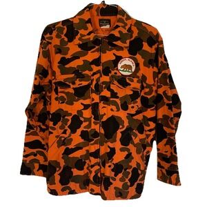 Vintage Deerskin Blaze Orange Camo Hunting Jacket Kodiak Alaska Patch Mens L USA